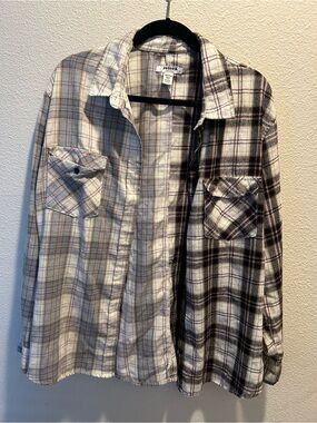 RSQ Two-Tone Plaid Flannel Shirt - White, Black & Light Tan